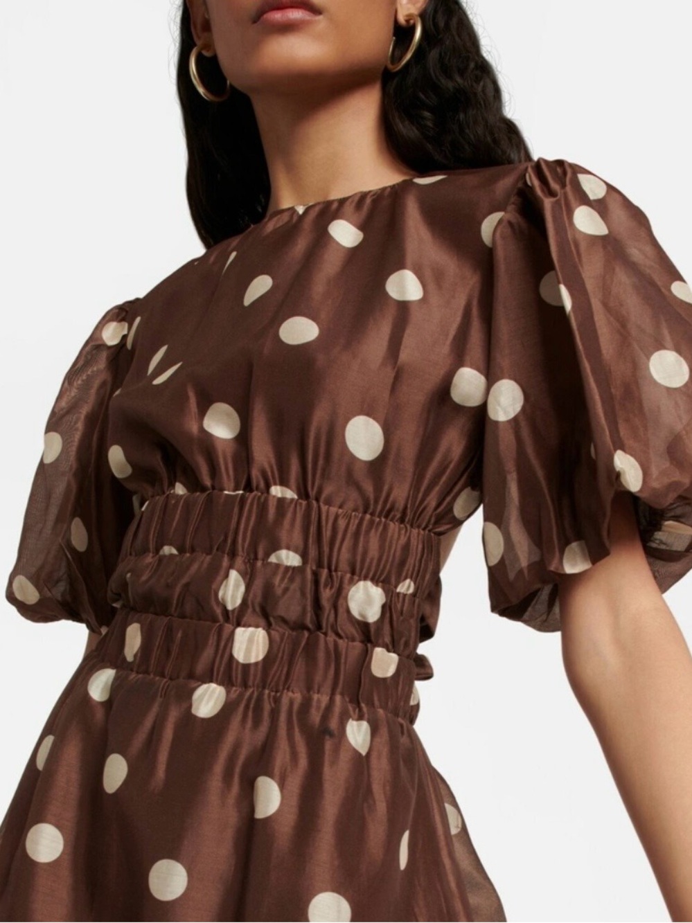 SIR the label Brown Dress with Cream Polka Dots